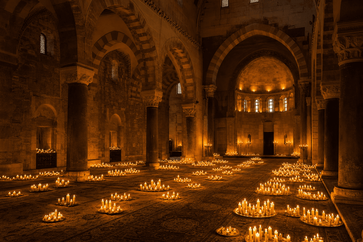 Selçuklu cami iç mekân mum ışığı Konya medyumları